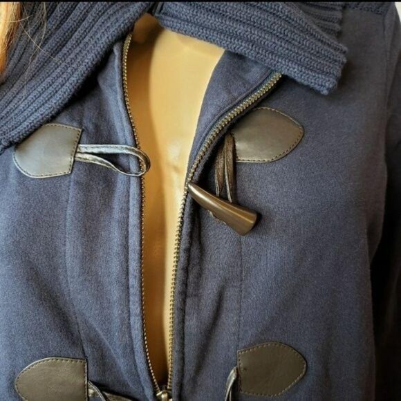 Tommy Hilfiger Womens Navy Toggle Jacket large folded collar Sz Med fall winter - Picture 4 of 10